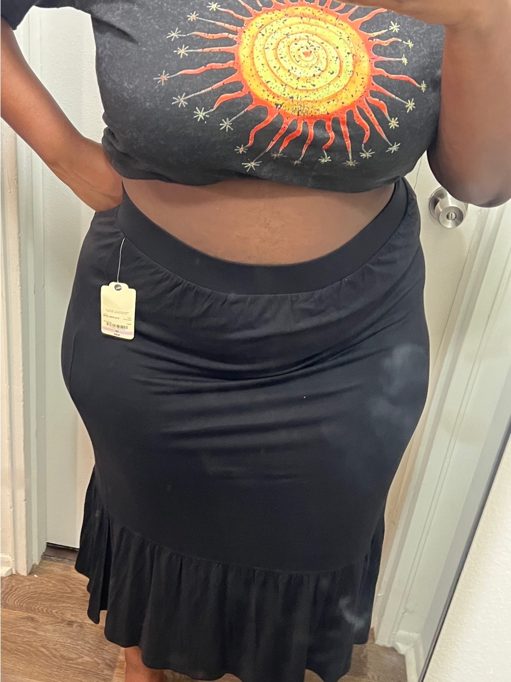 St. John's Bay Black Ruffle Long A-Line Skirt (OX - 14W)